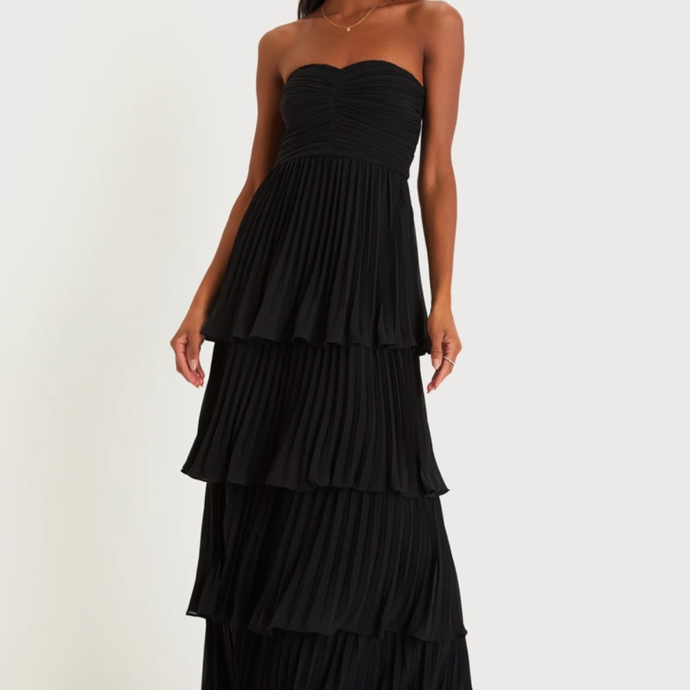 Seriously Sensational Black Strapless Tiered Maxi Dress